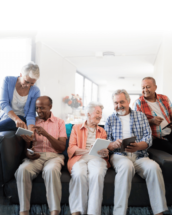 Seniors using technology together
